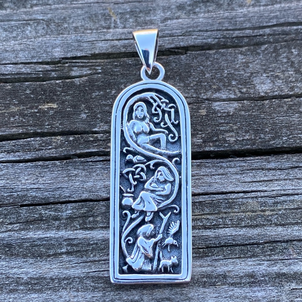 Maiden Mother Crone Pendant in solid .925 Sterling Silver Celtic Triple Goddess - Picture 2 of 11